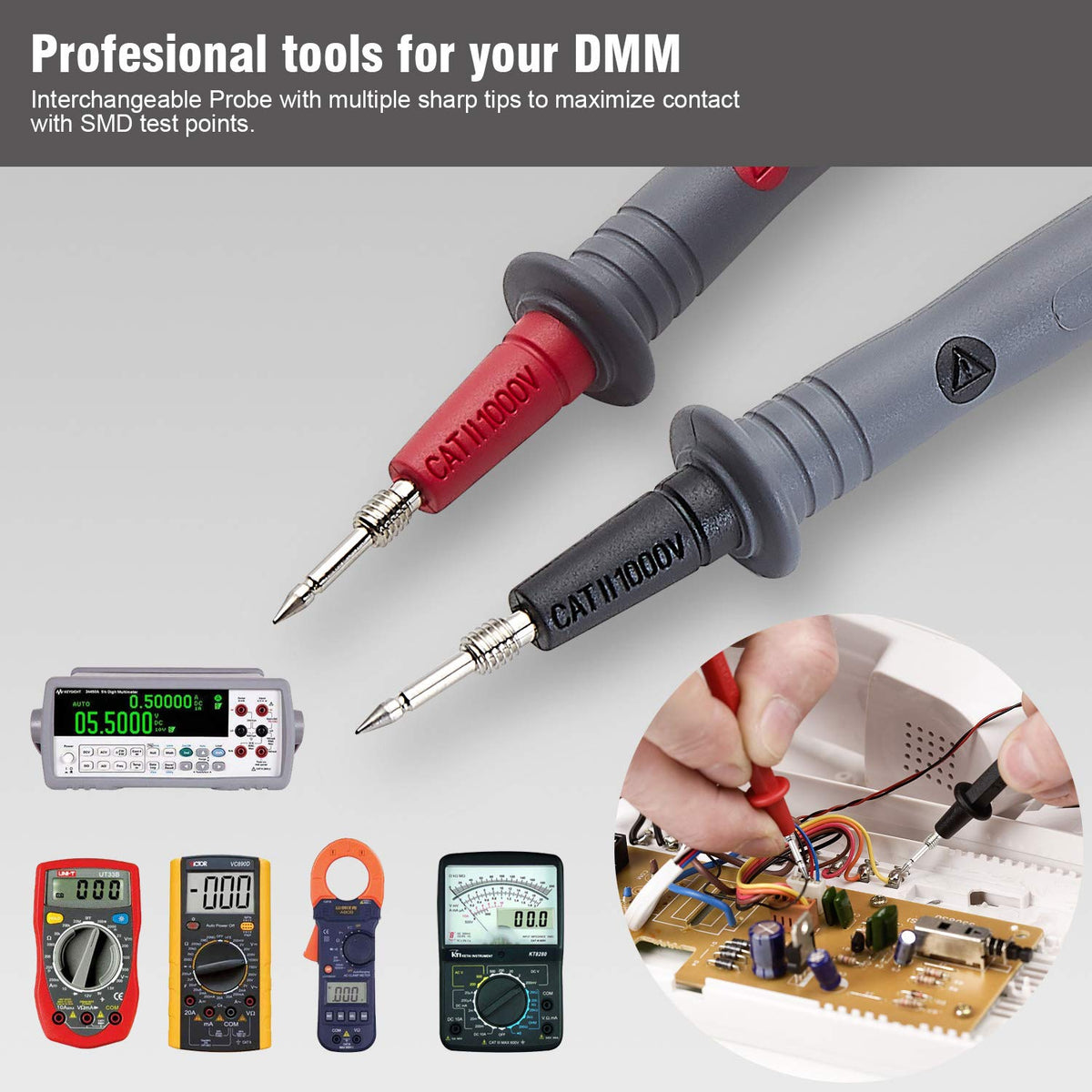 Silicone Multimeter Test Leads with Alligator Clips D61081