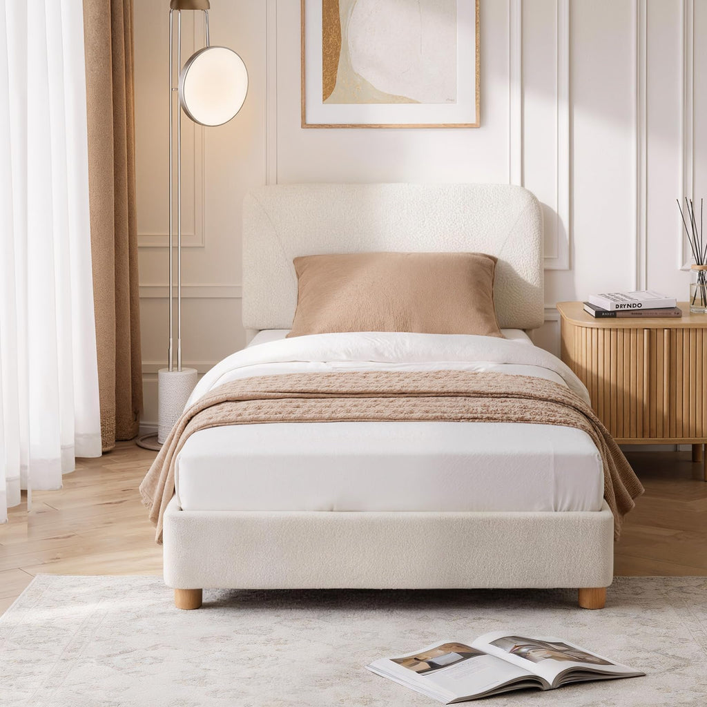 Twin Size Cream Boucle Platform Bed E75398