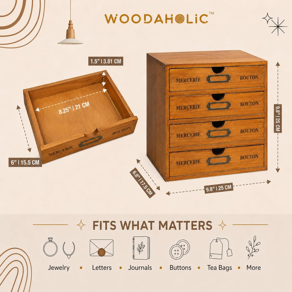 Modular Stackable 4 Drawer Wood Storage Box D35833