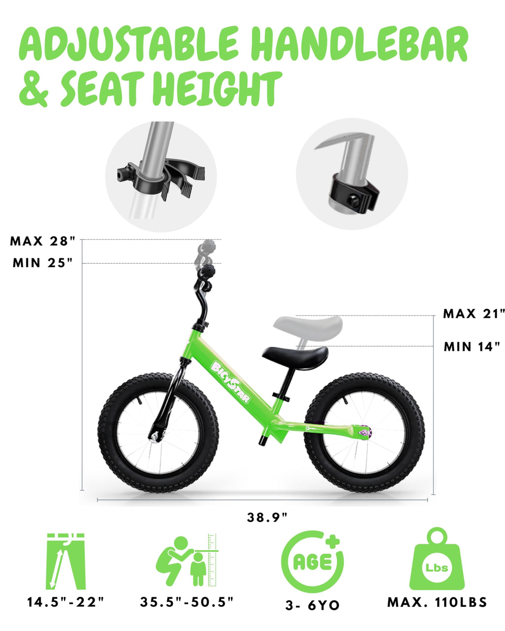 14 Inch Pink Balance Bike with Air Rubber Tires V775982