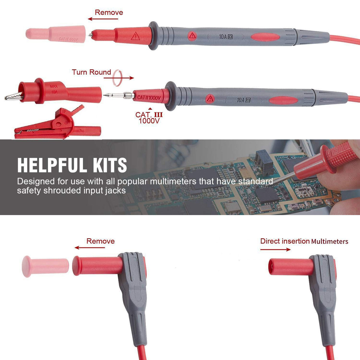 Silicone Multimeter Test Leads with Alligator Clips D61081