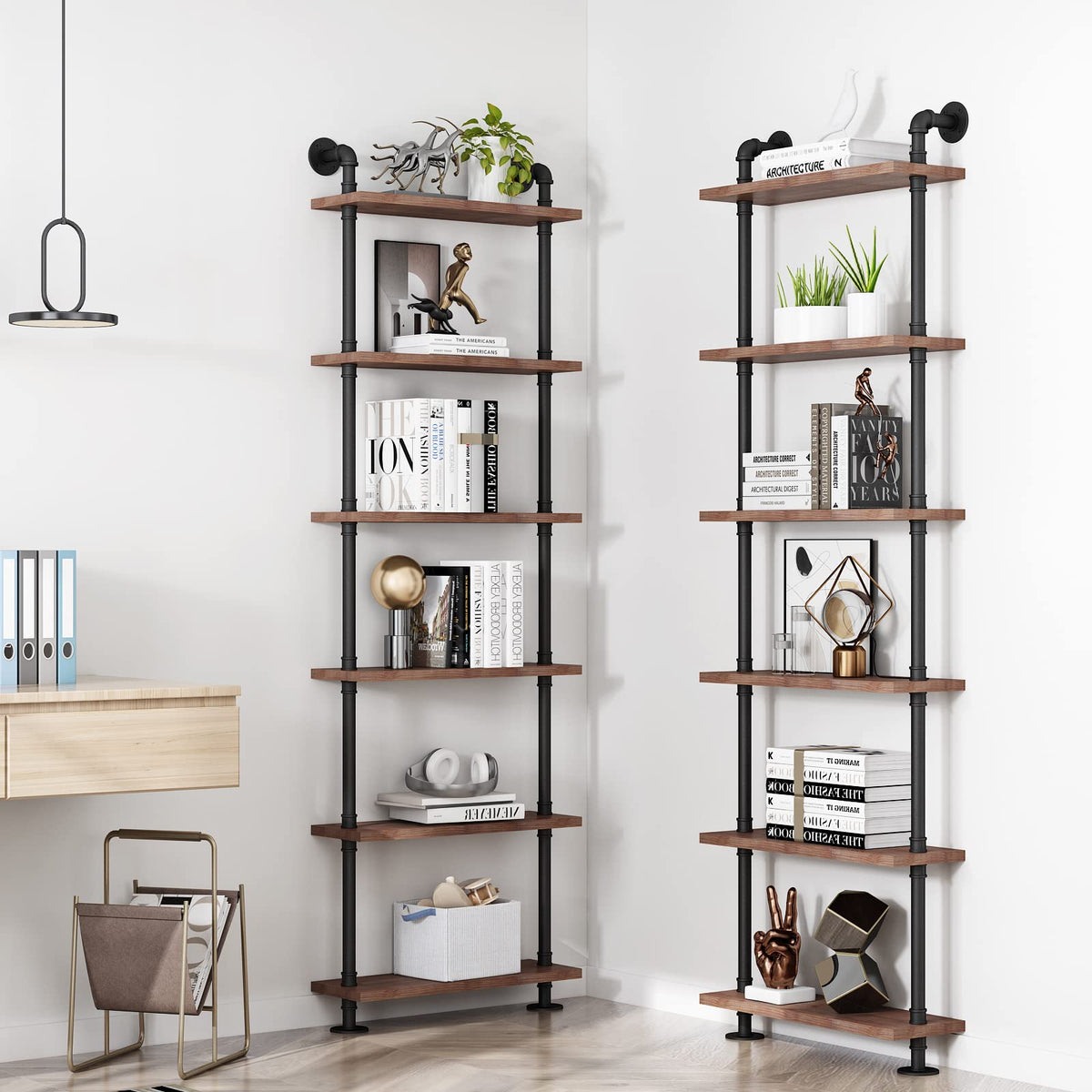 Industrial Pipe Rustic Wood Bookshelf Y6662