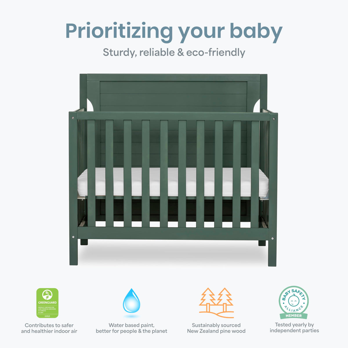 4-in-1 Convertible Mini Baby Crib with Mattress Pad A490721