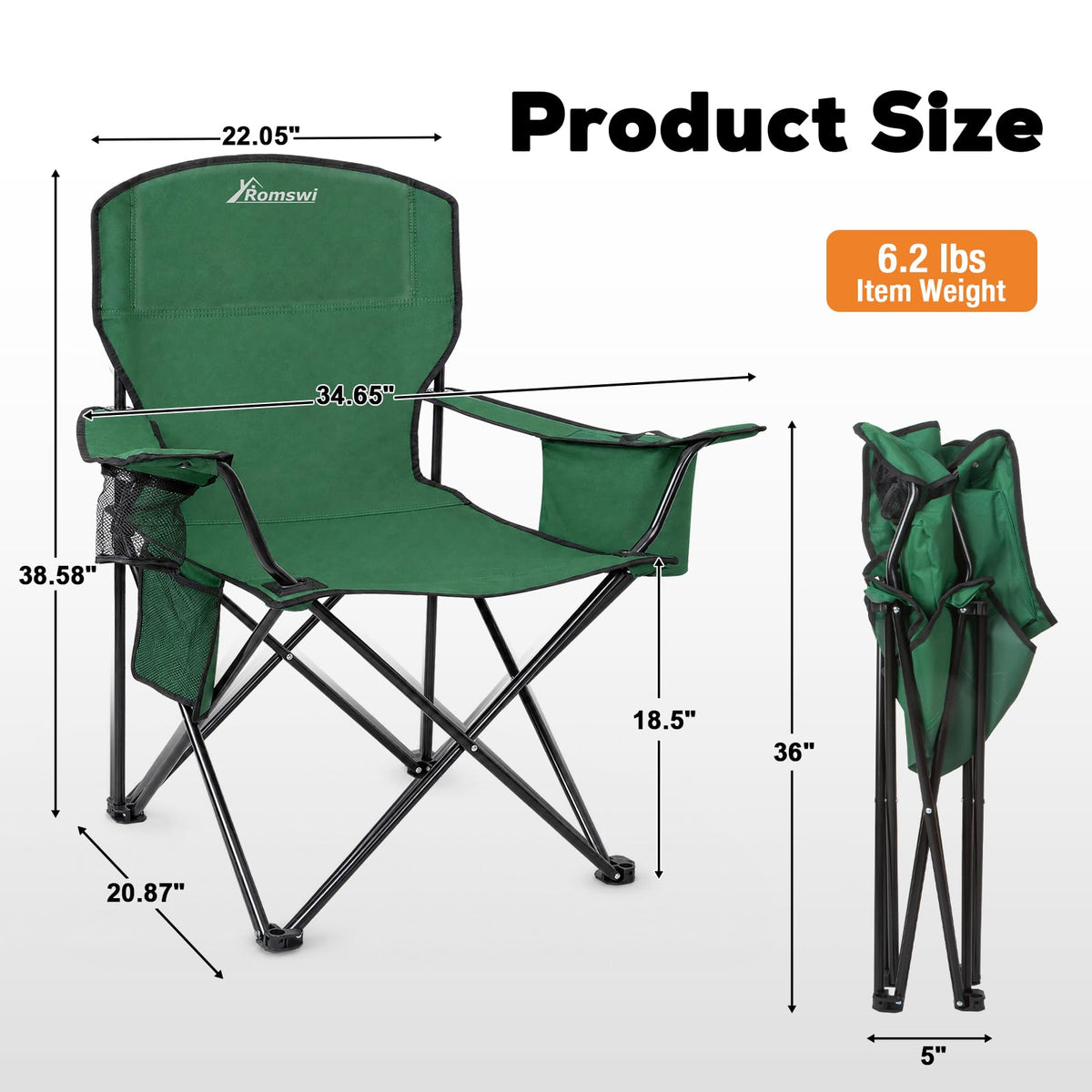 2 Pack Heavy Duty Folding Camping Chair with Cooler Bag E85939