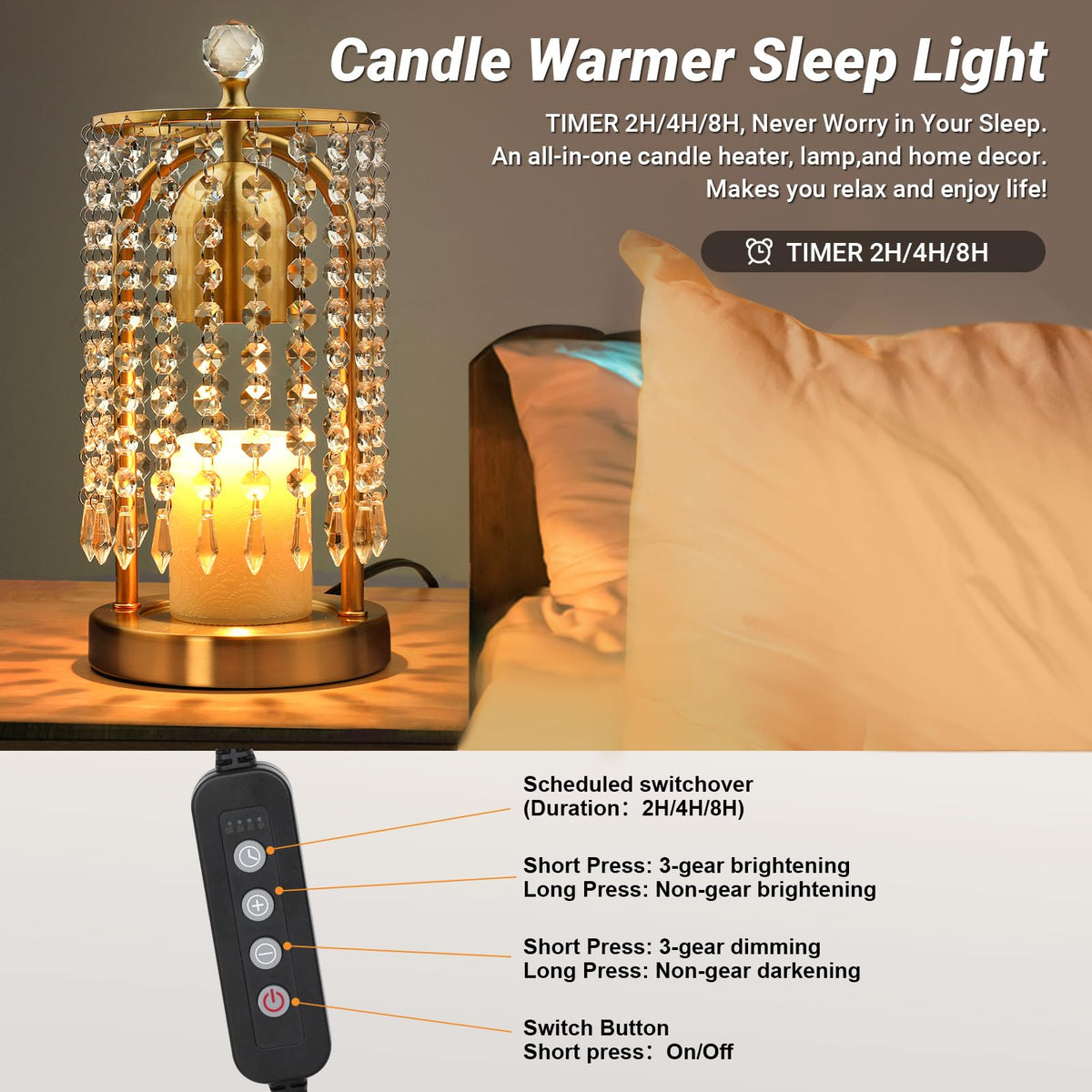 Gold Candle Warmer Lamp with Timer and Dimmer F6886