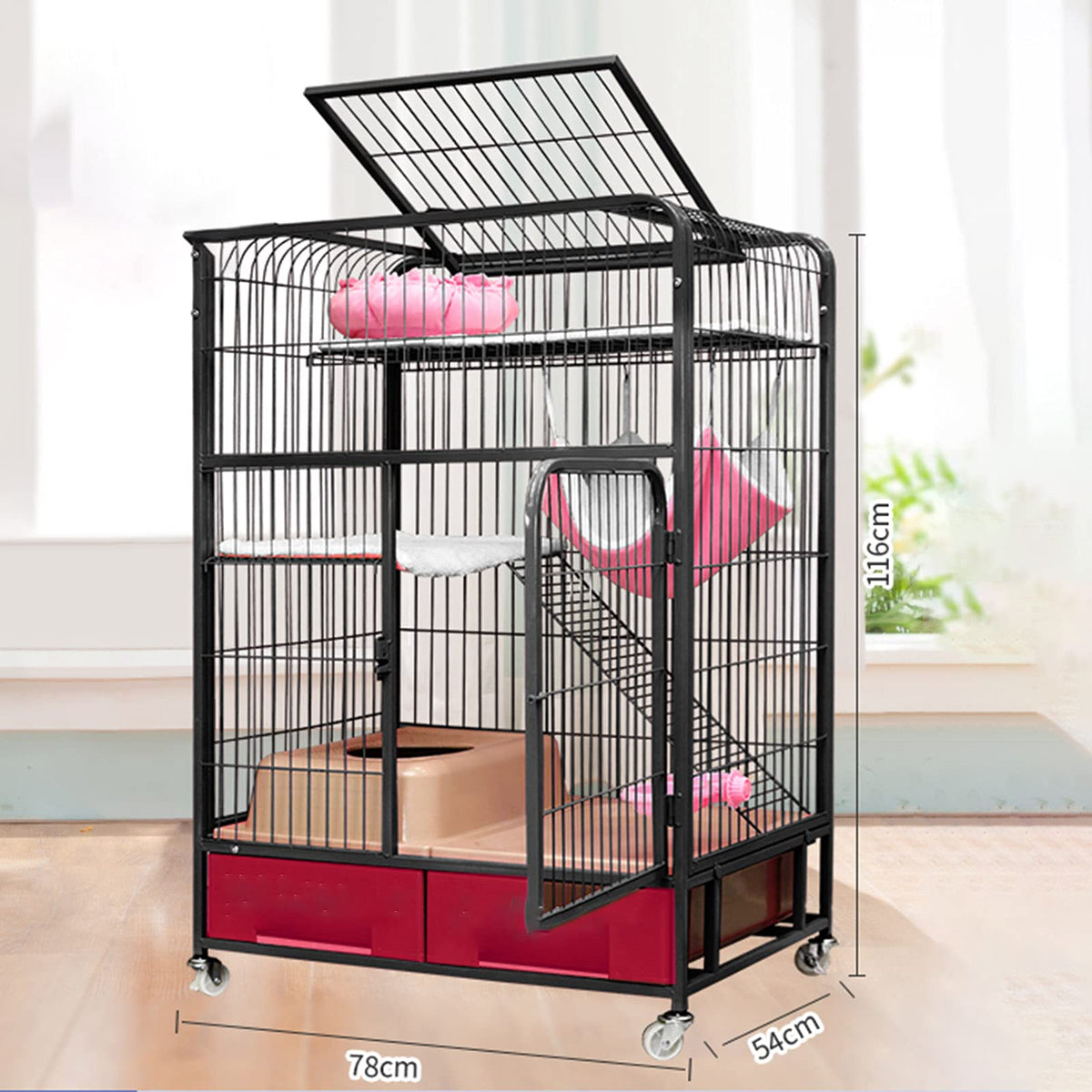 Heavy Duty Folding Metal Cat Cage Dog Crate with Four Wheels B193001