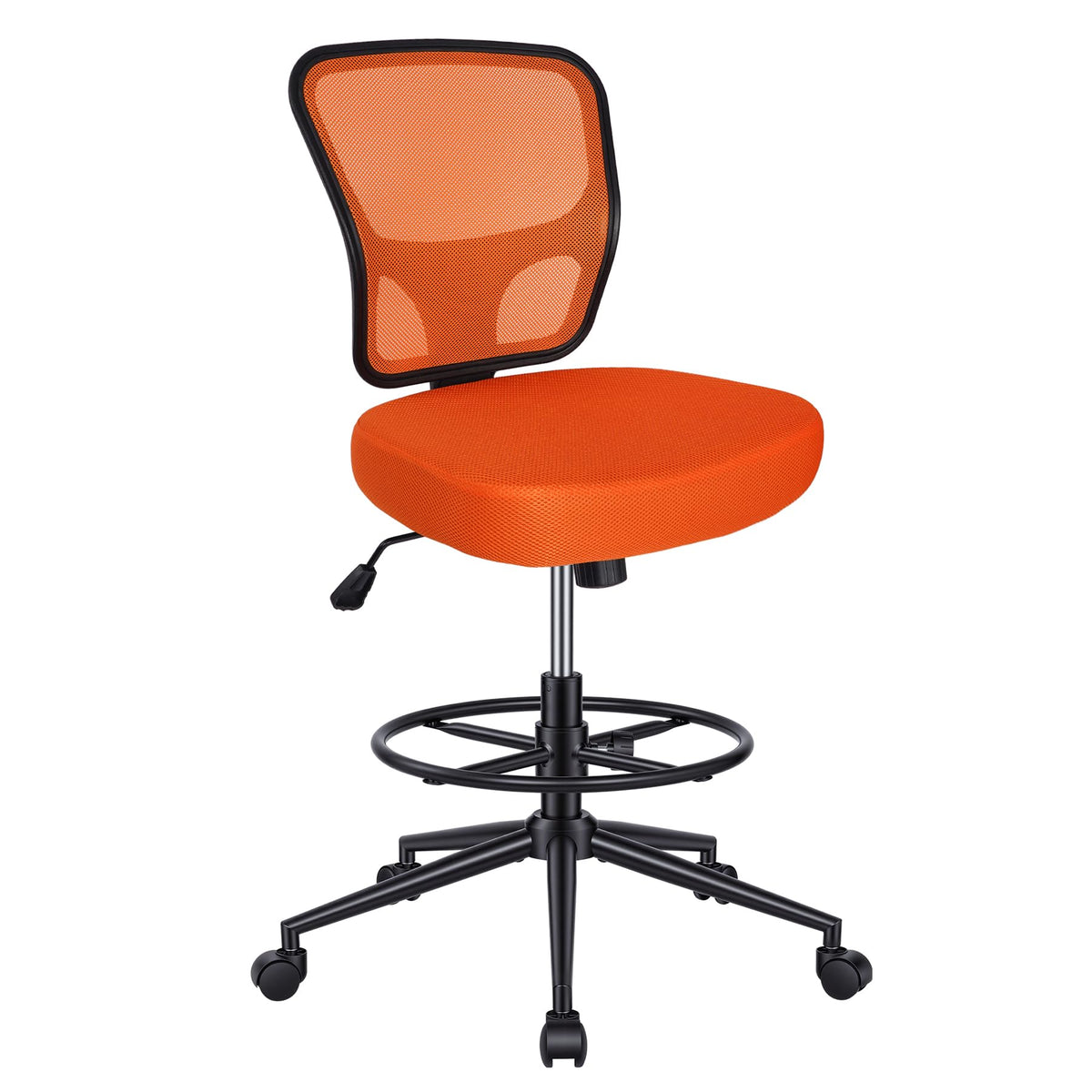 Armless Adjustable Height Mesh Drafting Chair with Foot Ring & Wheels S37941