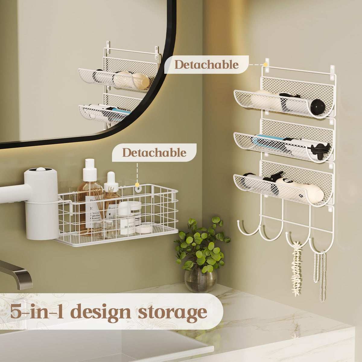 Wall-Mounted Hair Dryer Holder 4-Shelf White A6846