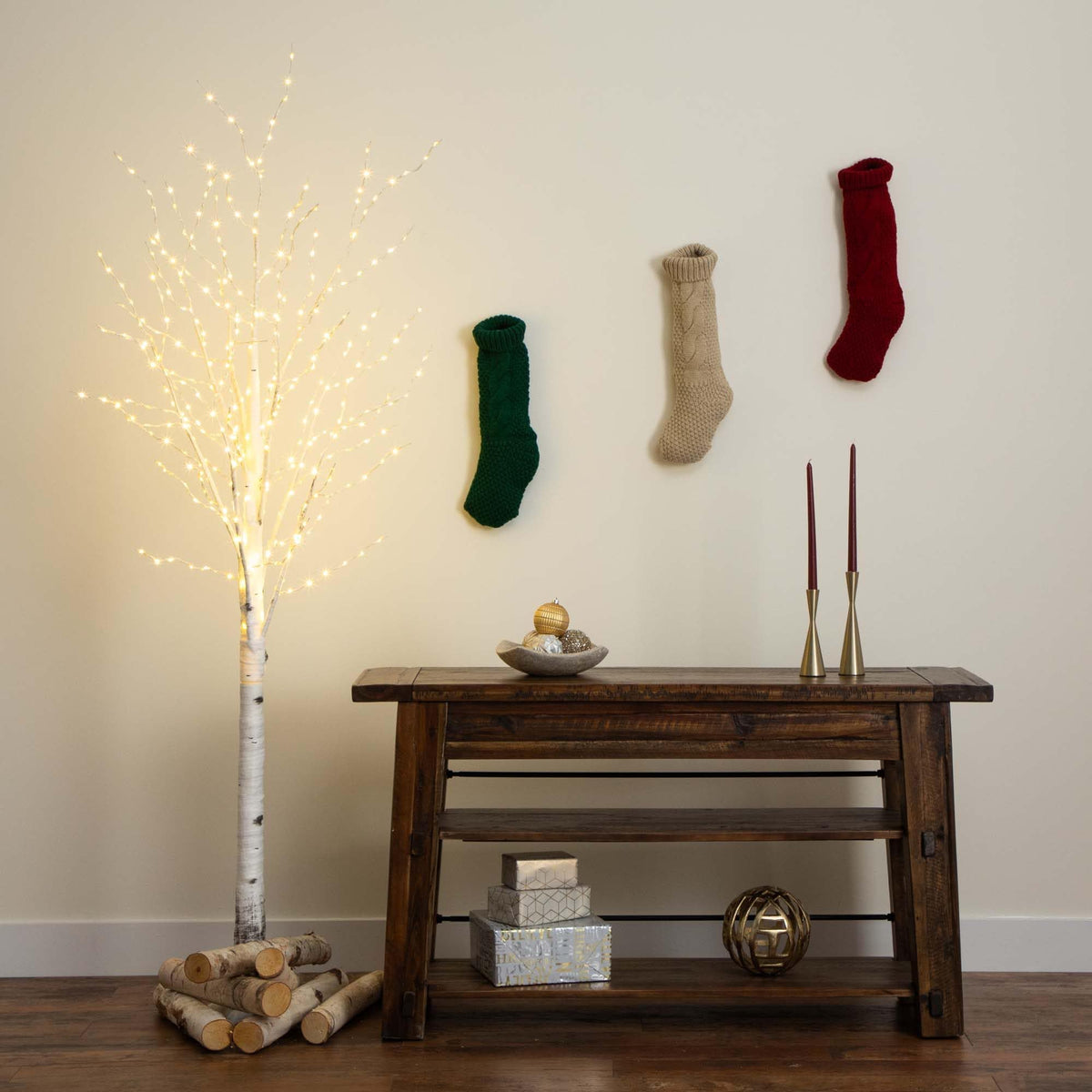 7-FT Pre-lit Artificial White Birch Tree with LED Lights M21018
