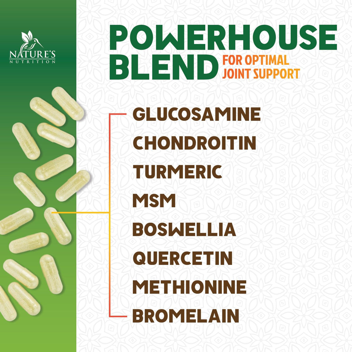 Glucosamine Chondroitin MSM 2100mg Joint Support Supplement with Turmeric & Boswellia 60 Capsules D247970