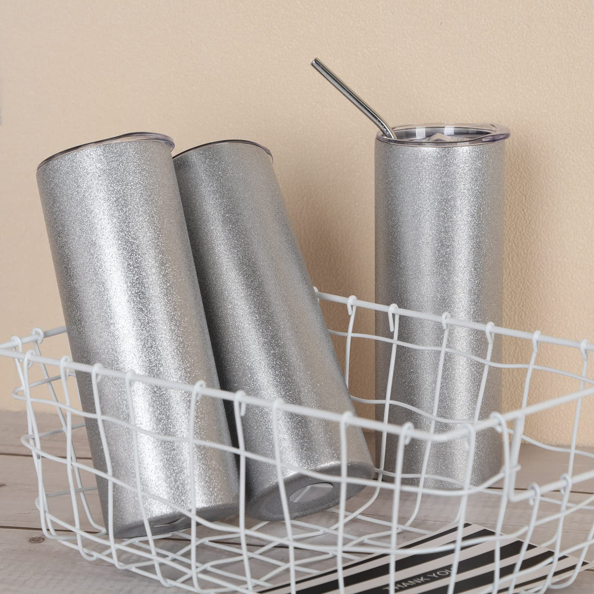 20 Oz 8 Pack Glitter Sublimation Skinny Tumblers Stainless Steel N775790