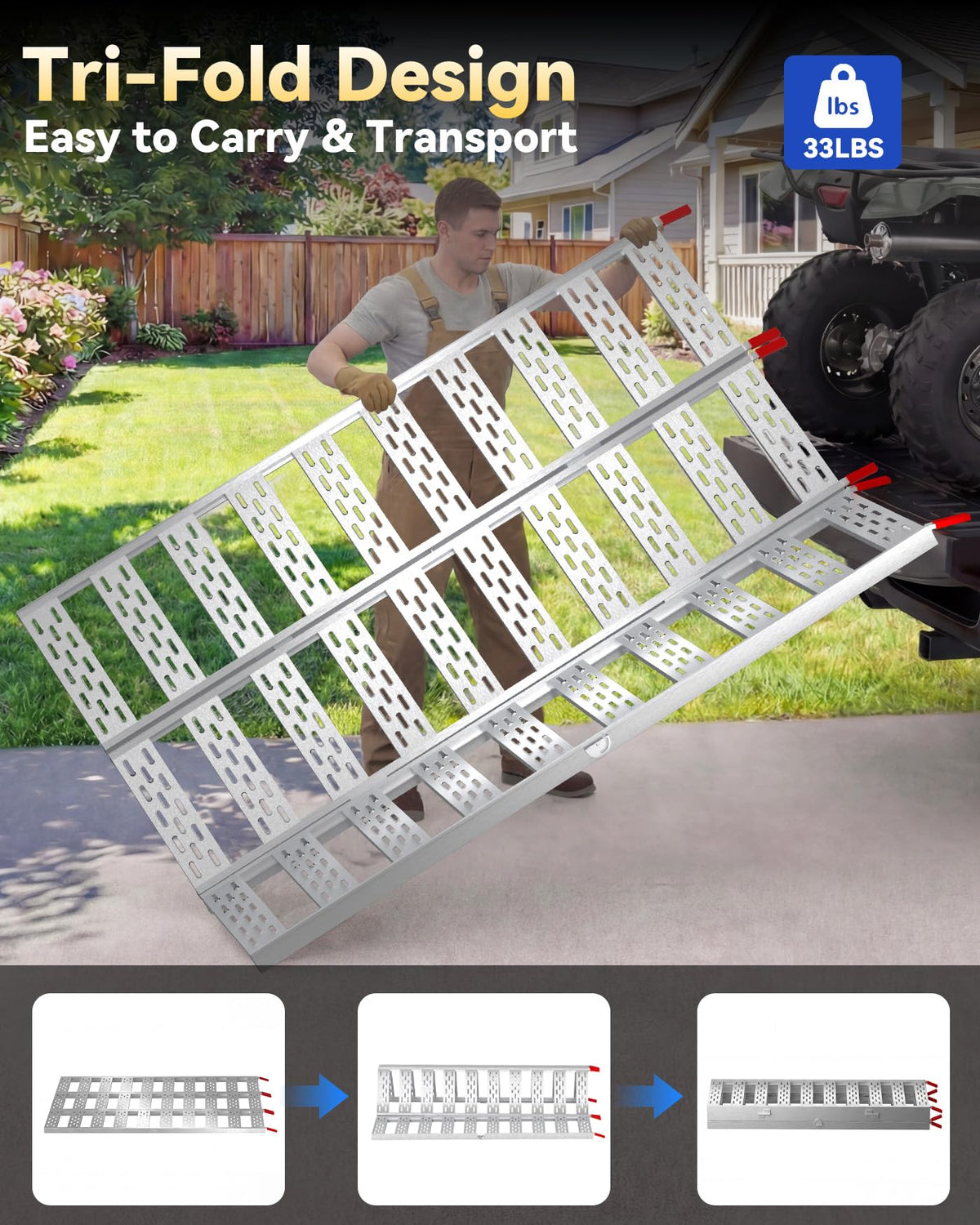 Tri-Fold Aluminum Loading Ramp, 1500 lbs Capacity, 76''L × 50''W Y44130
