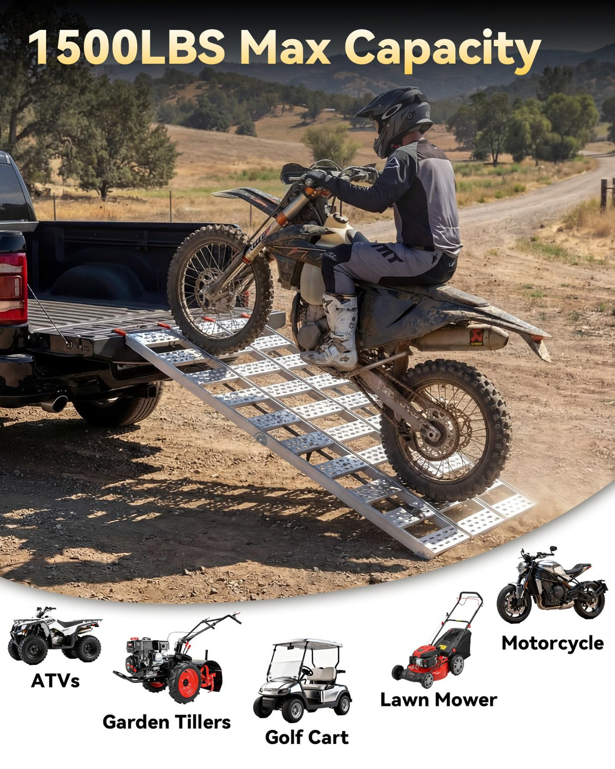 Tri-Fold Aluminum Loading Ramp, 1500 lbs Capacity, 76''L × 50''W Y44130