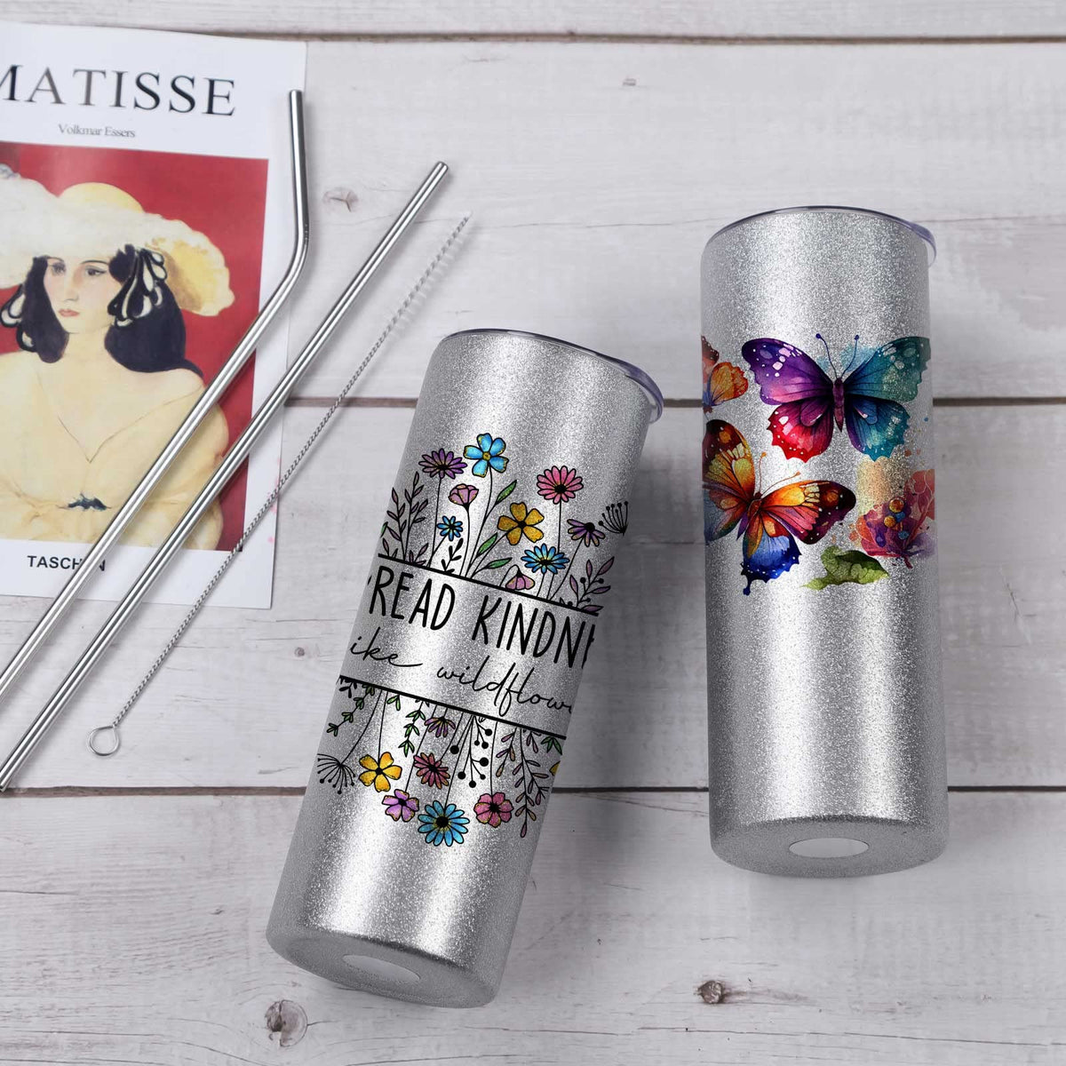 20 Oz 8 Pack Glitter Sublimation Skinny Tumblers Stainless Steel N775790