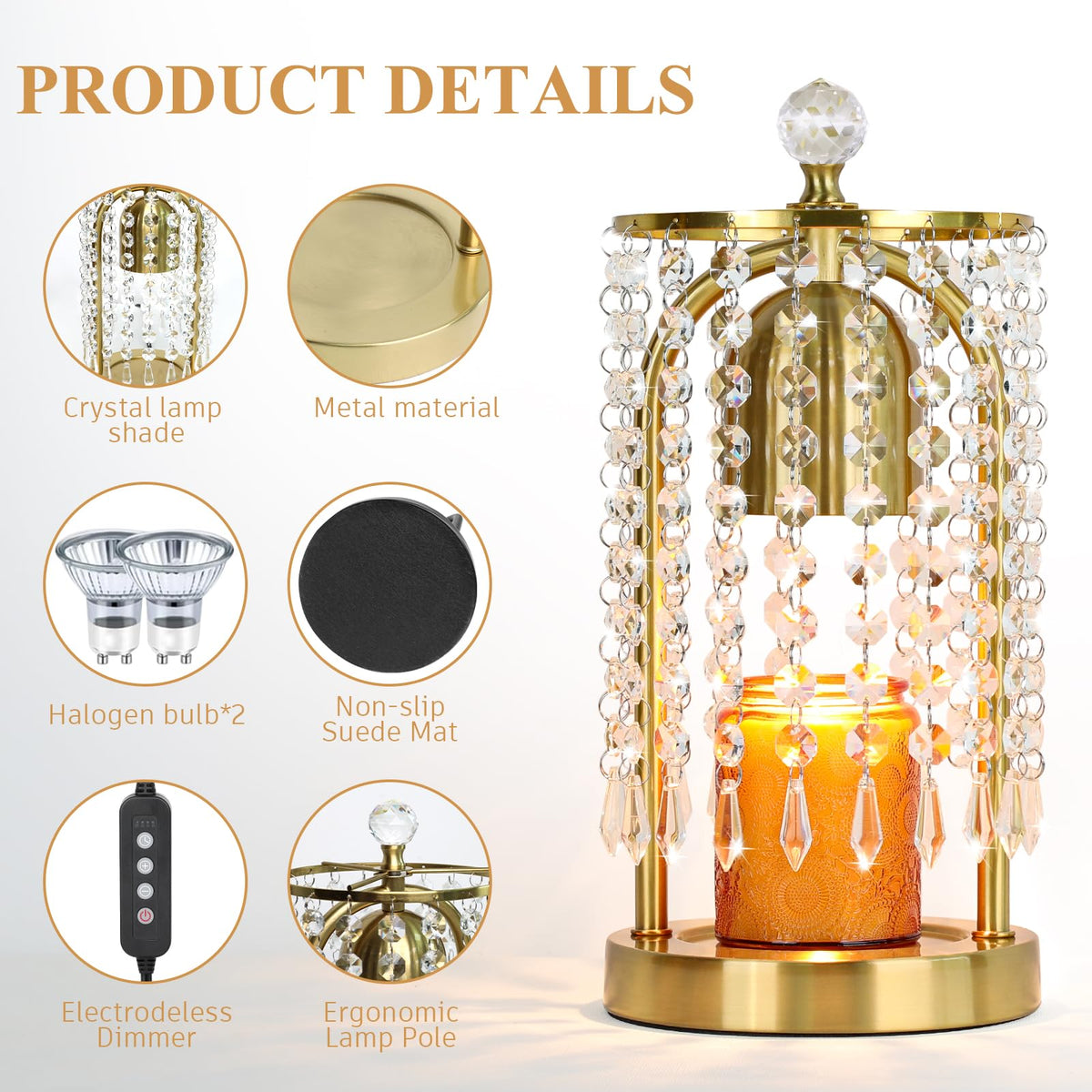 Gold Candle Warmer Lamp with Timer and Dimmer F6886
