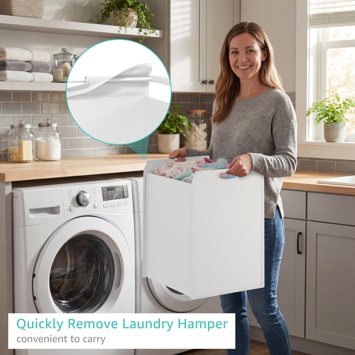 White Changing Table with 3 Fabric Drawers and Laundry Hamper Q681419