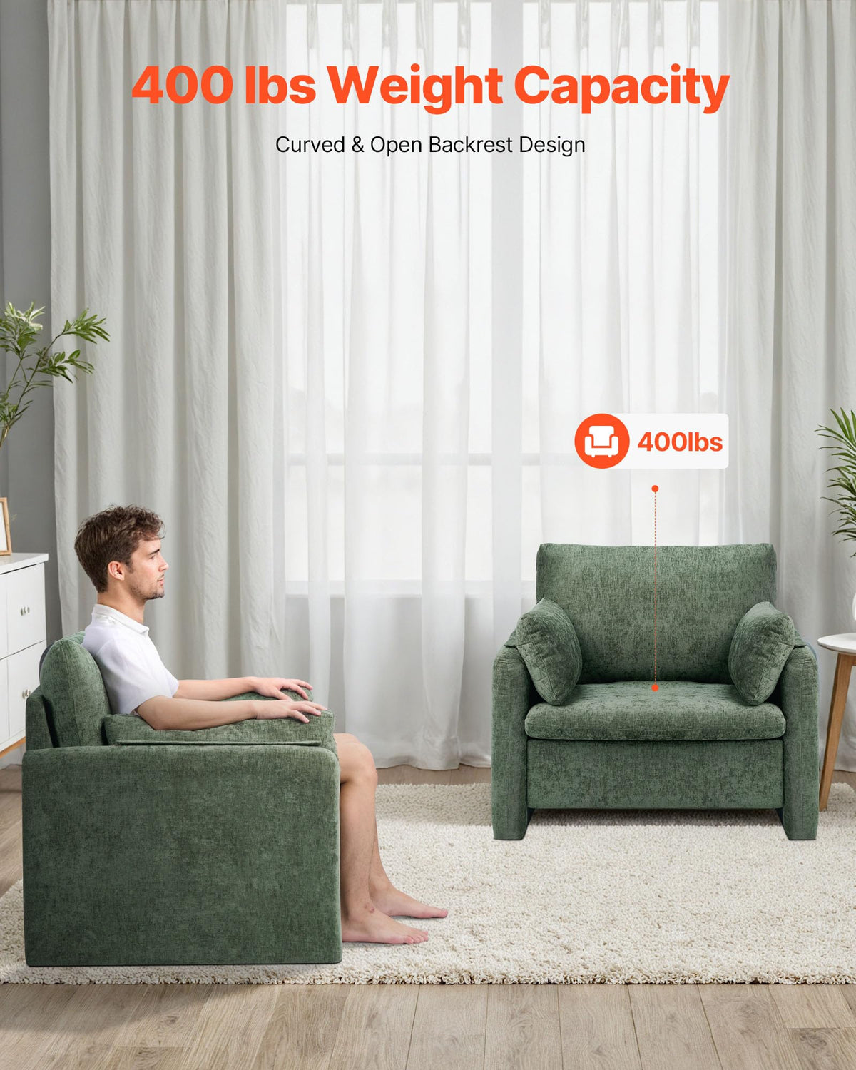 Oversized Green Accent Chair with Padded Arms H707091