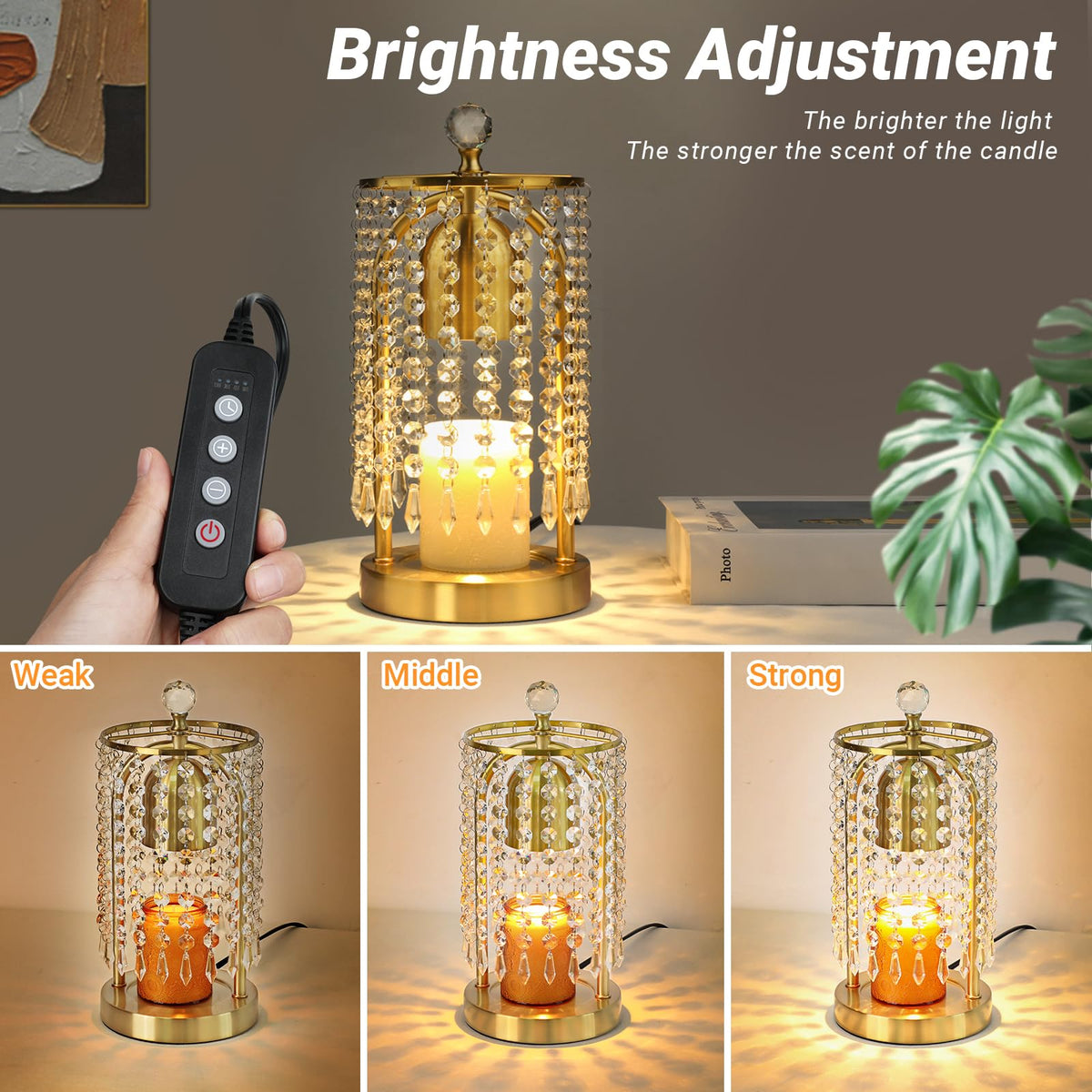 Gold Candle Warmer Lamp with Timer and Dimmer F6886