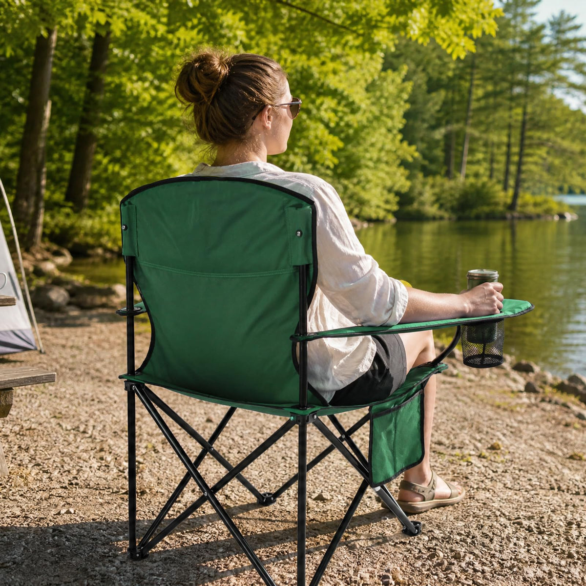 2 Pack Heavy Duty Folding Camping Chair with Cooler Bag E85939