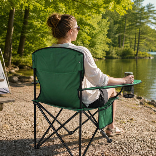 2 Pack Heavy Duty Folding Camping Chair with Cooler Bag E85939