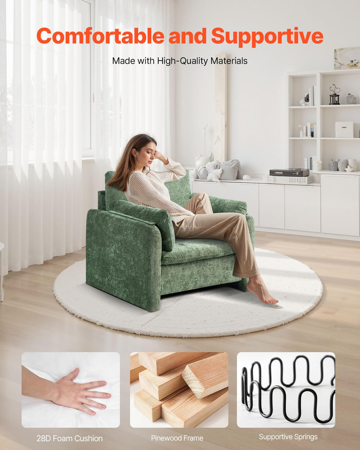 Oversized Green Accent Chair with Padded Arms H707091