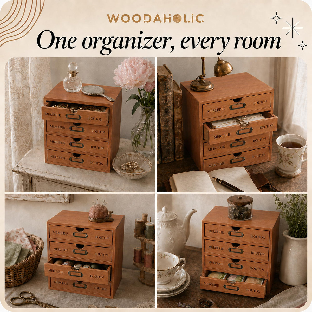 Modular Stackable 4 Drawer Wood Storage Box D35833