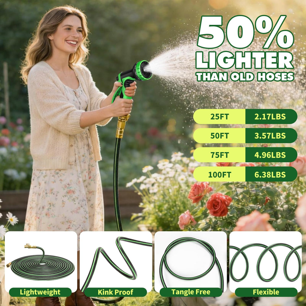 100FT Flexible No Kink Garden Hose with 10 Function Spray Nozzle V29060