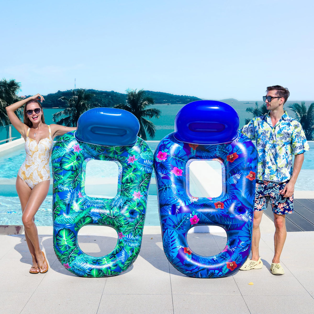 Inflatable Pool Float Chair with Cup Phone Holder J69465