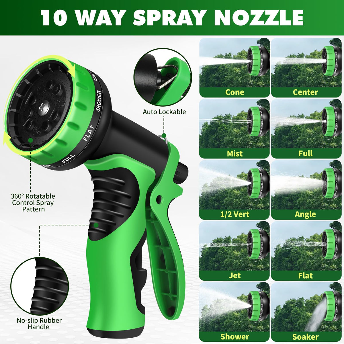 100FT Flexible No Kink Garden Hose with 10 Function Spray Nozzle V29060