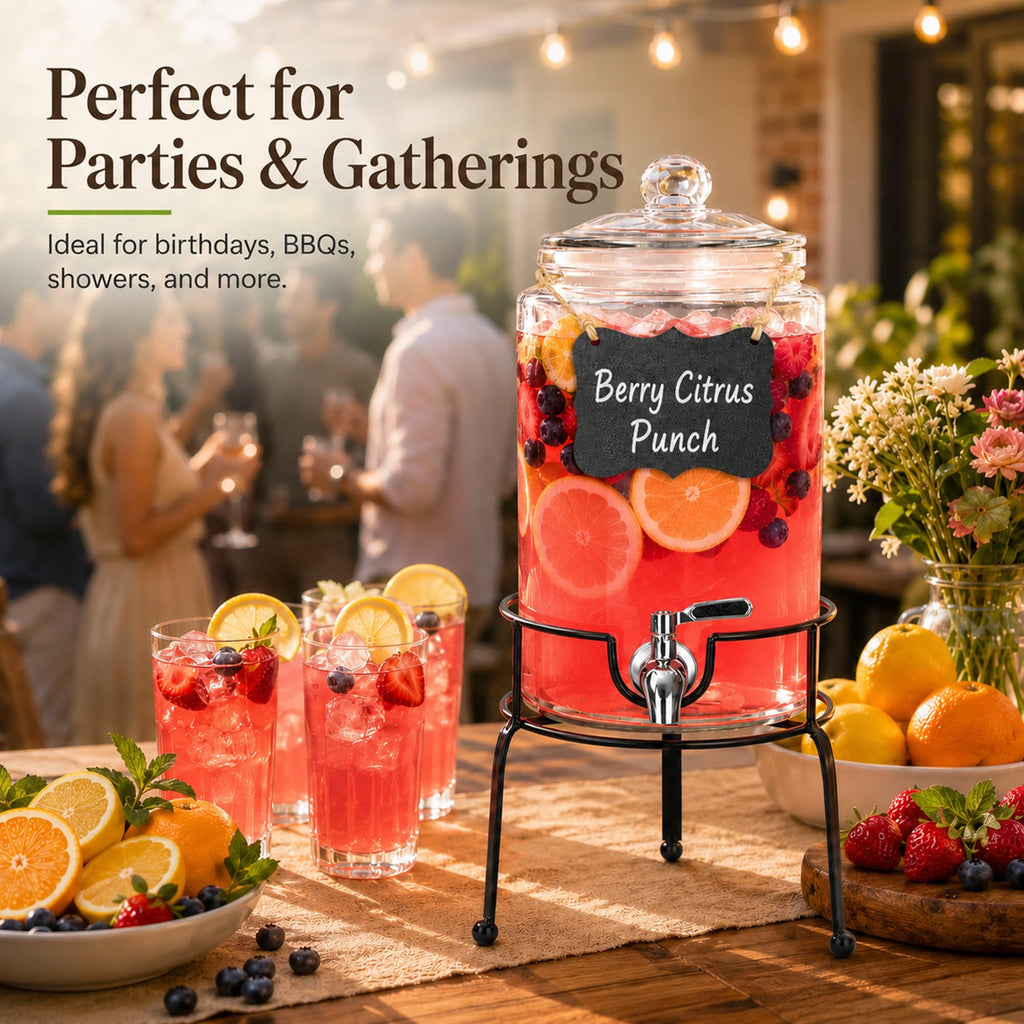 1 Gallon Clear Glass Beverage Dispenser with Stand J981418