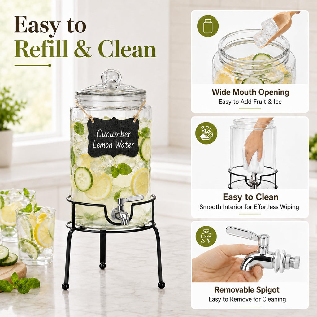 1 Gallon Clear Glass Beverage Dispenser with Stand J981418