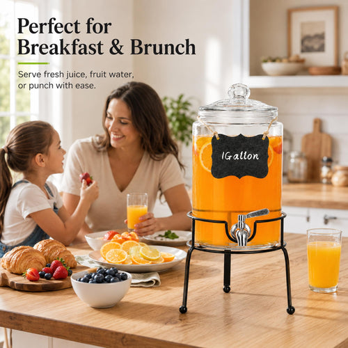 1 Gallon Clear Glass Beverage Dispenser with Stand J981418