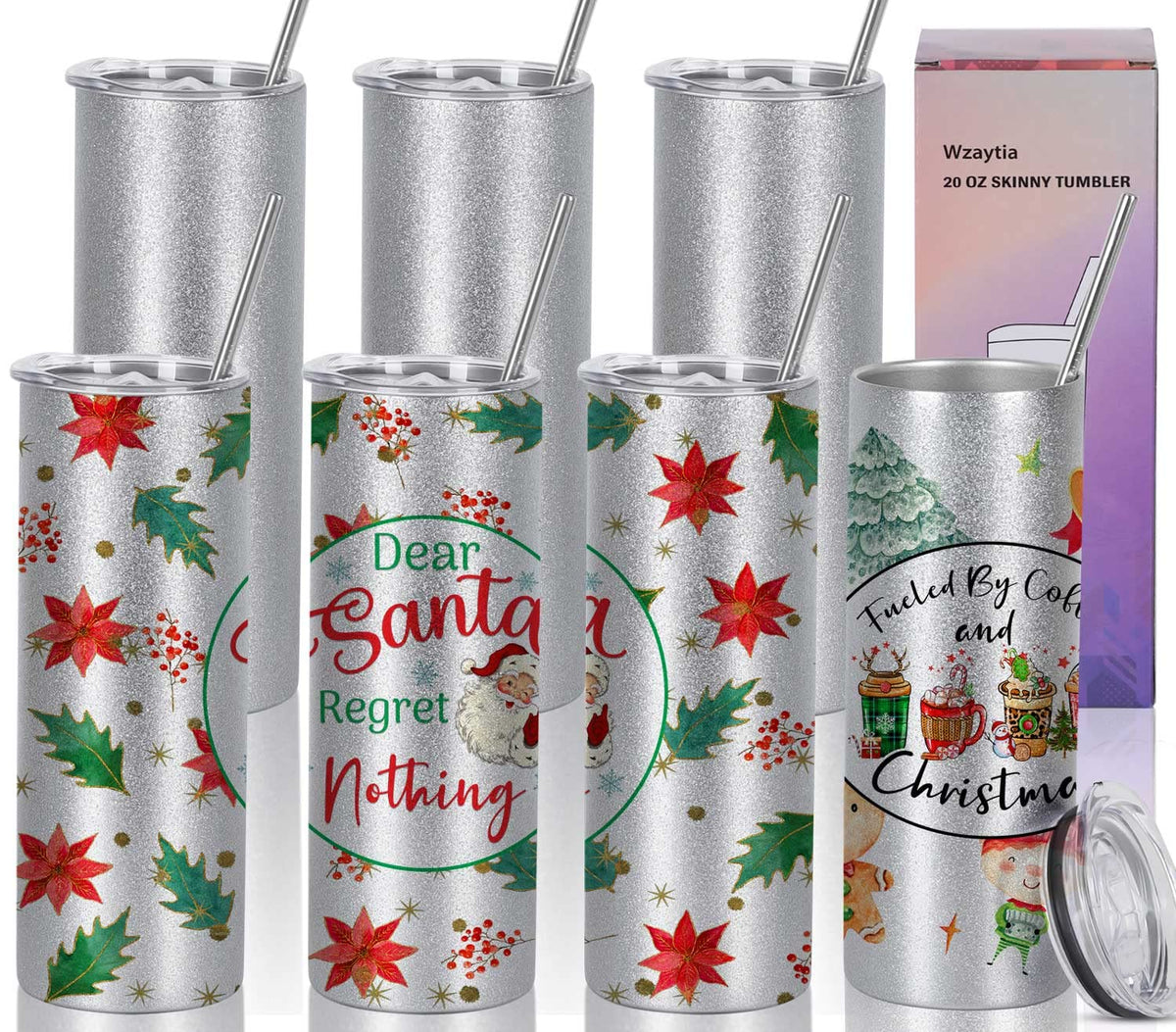 20 Oz 8 Pack Glitter Sublimation Skinny Tumblers Stainless Steel N775790