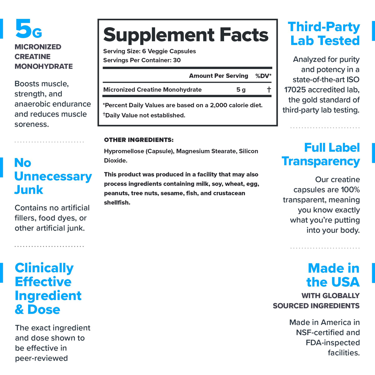 Micronized Creatine Monohydrate Powder 30 Servings Capsule D4597
