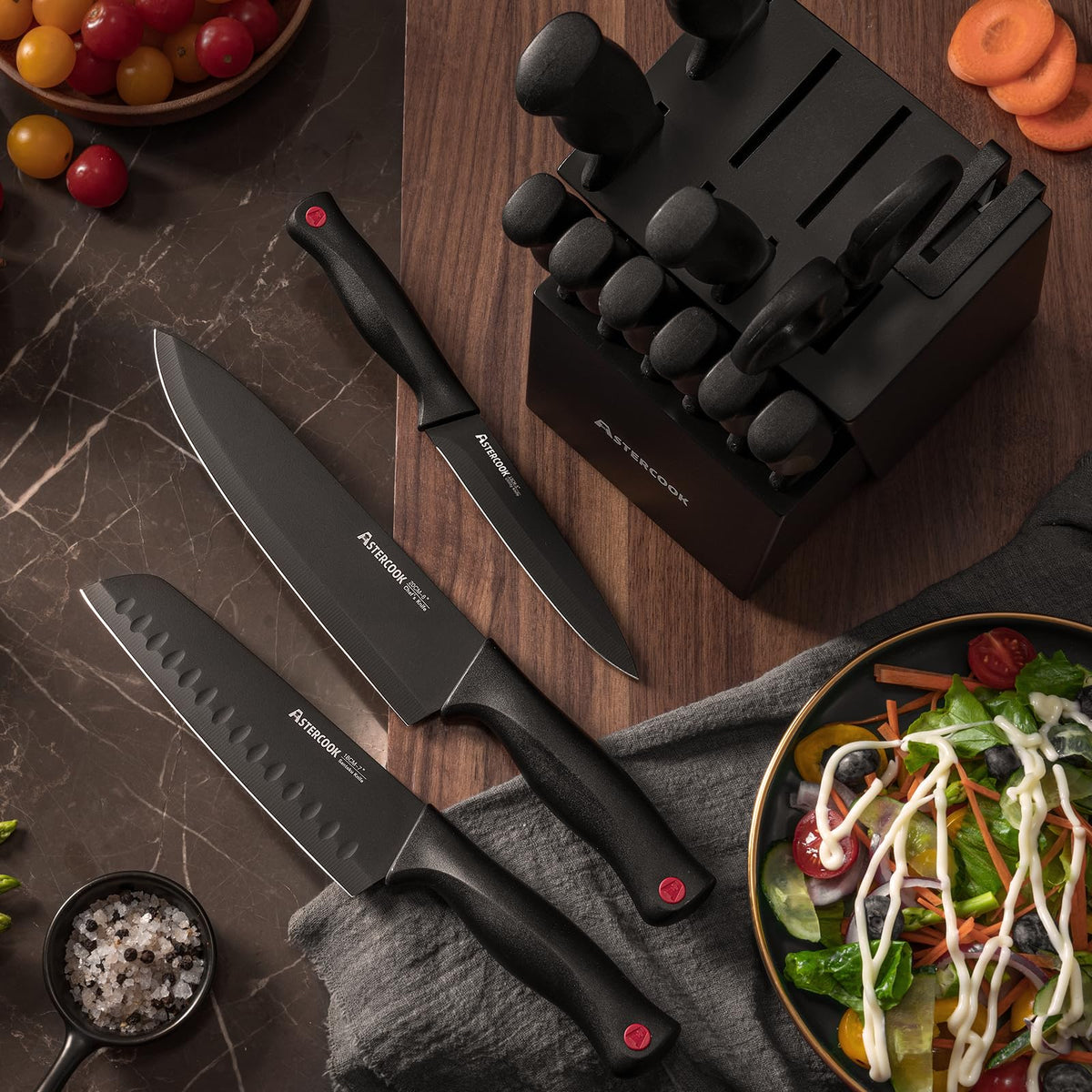 15 Pc German Knife Set with Block and Sharpener F257464