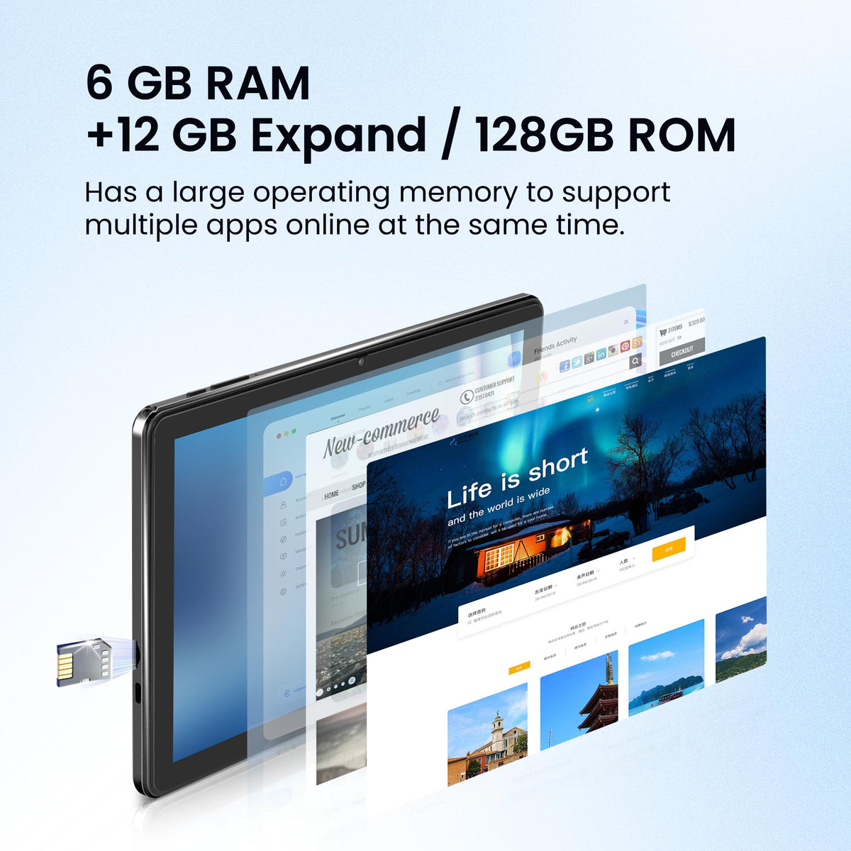 Android 15 Tablet, 10.1 Inch 18GB RAM 128GB ROM, 1TB Expandable, 1280 * 800 HD Display, 5G WiFi, BT5, 6000mAh Battery, GMS I500381