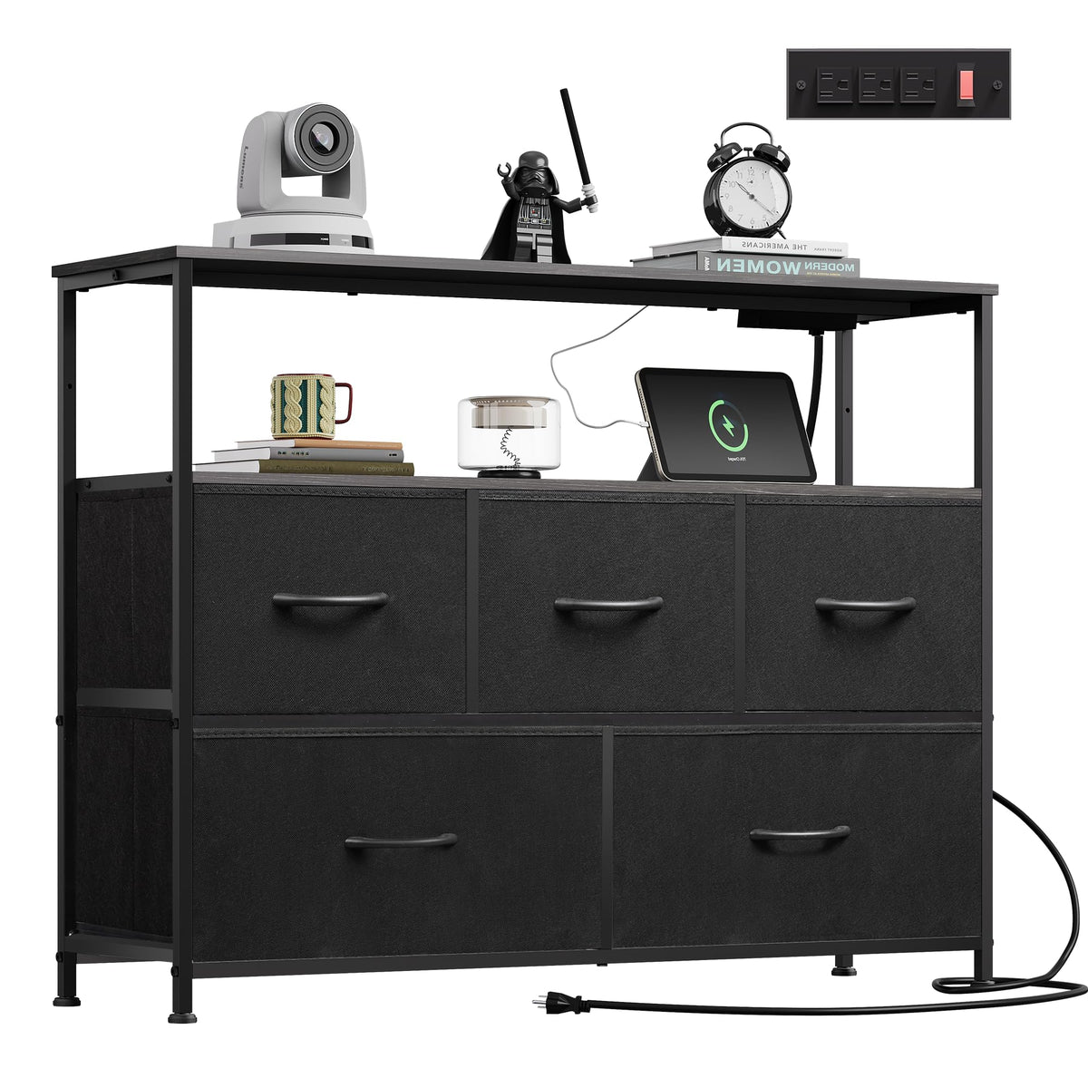 Black 5 Drawer Fabric Dresser V696