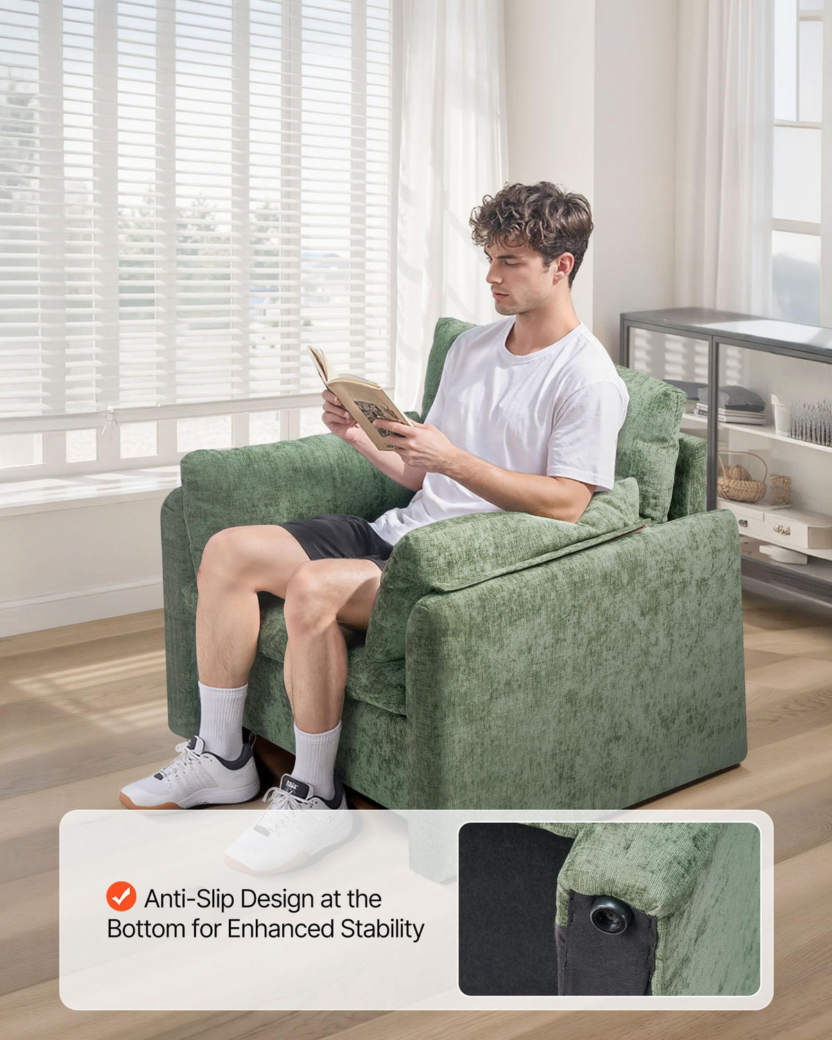 Oversized Green Accent Chair with Padded Arms H707091