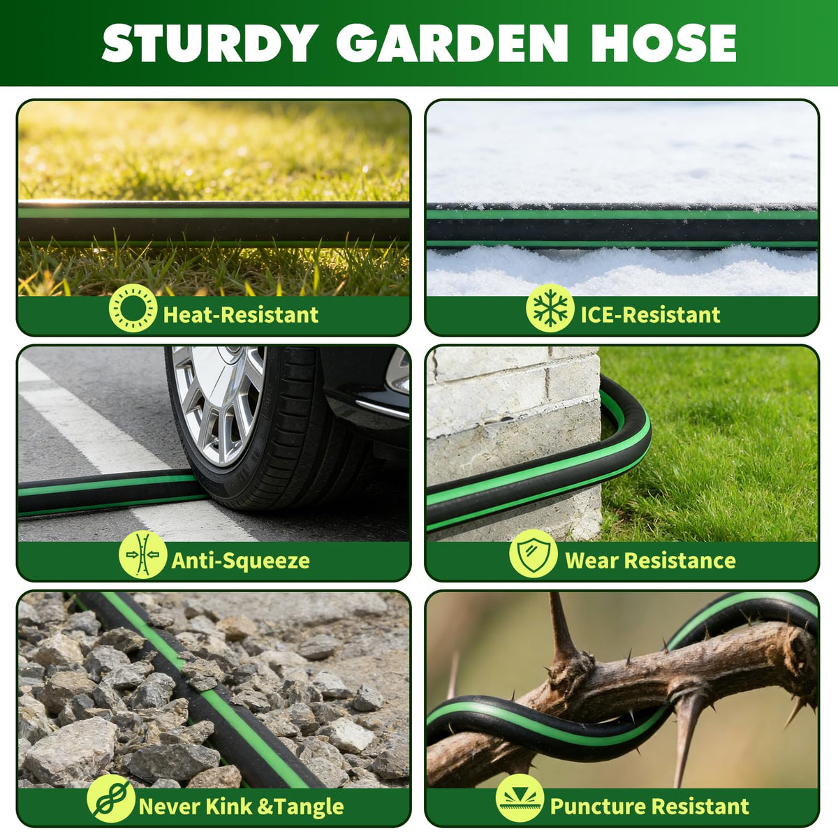 100FT Flexible No Kink Garden Hose with 10 Function Spray Nozzle V29060