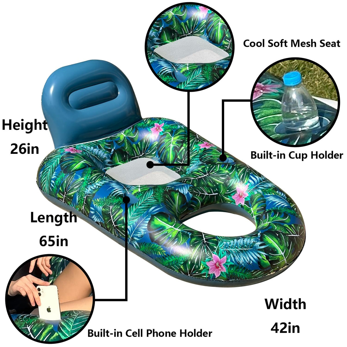 Inflatable Pool Float Chair with Cup Phone Holder J69465