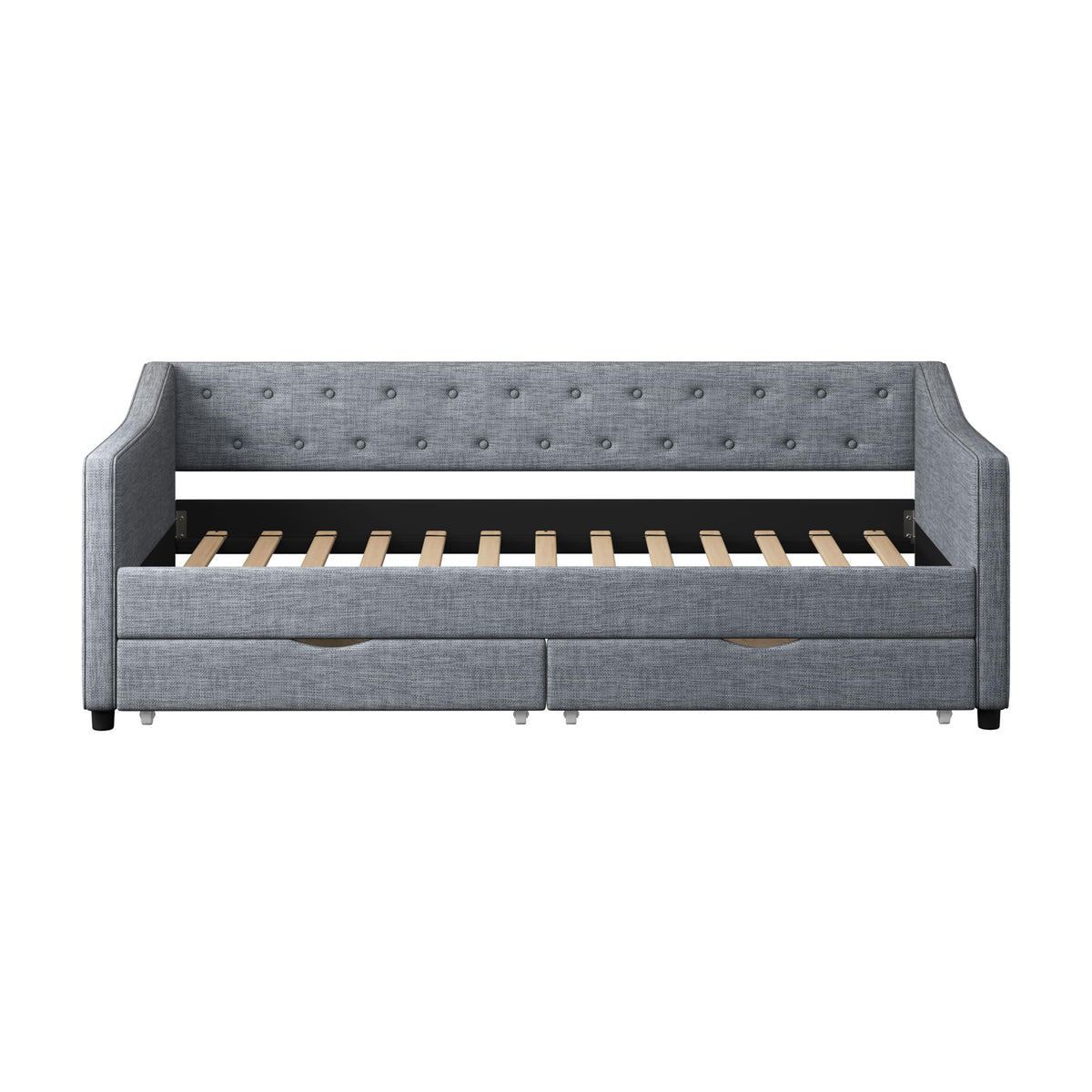 Twin Size Light Grey Linen Upholstered Wood Daybed with Two Drawers P849