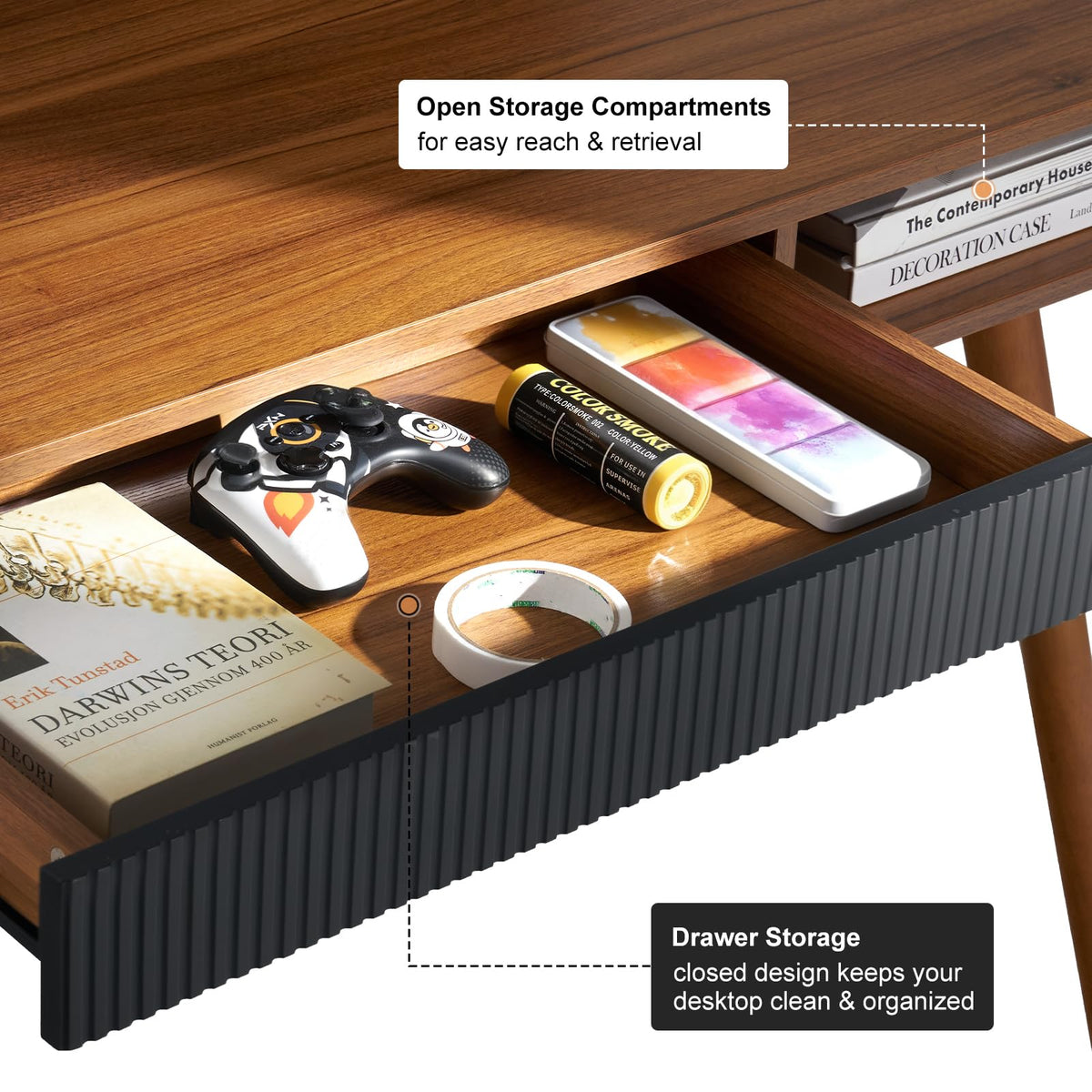 Walnut Wood Desk with Drawer K71254
