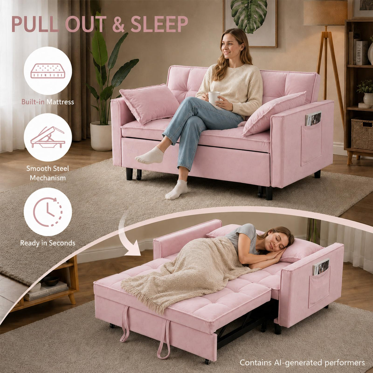 Velvet Convertible Sofa Bed B531