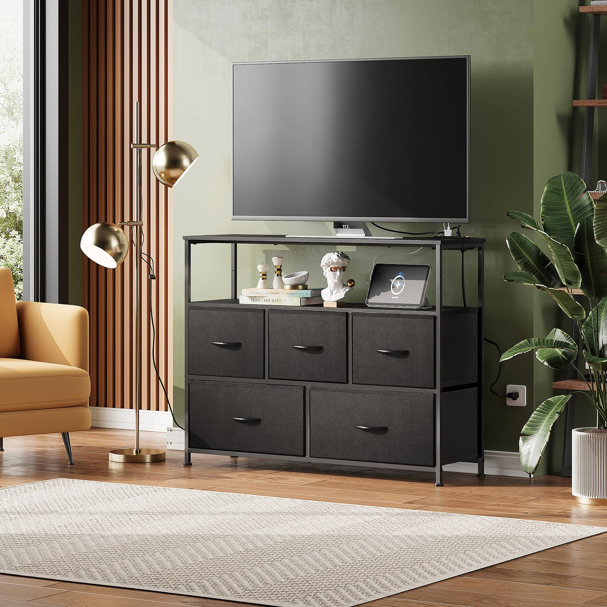 Black 5 Drawer Fabric Dresser V696