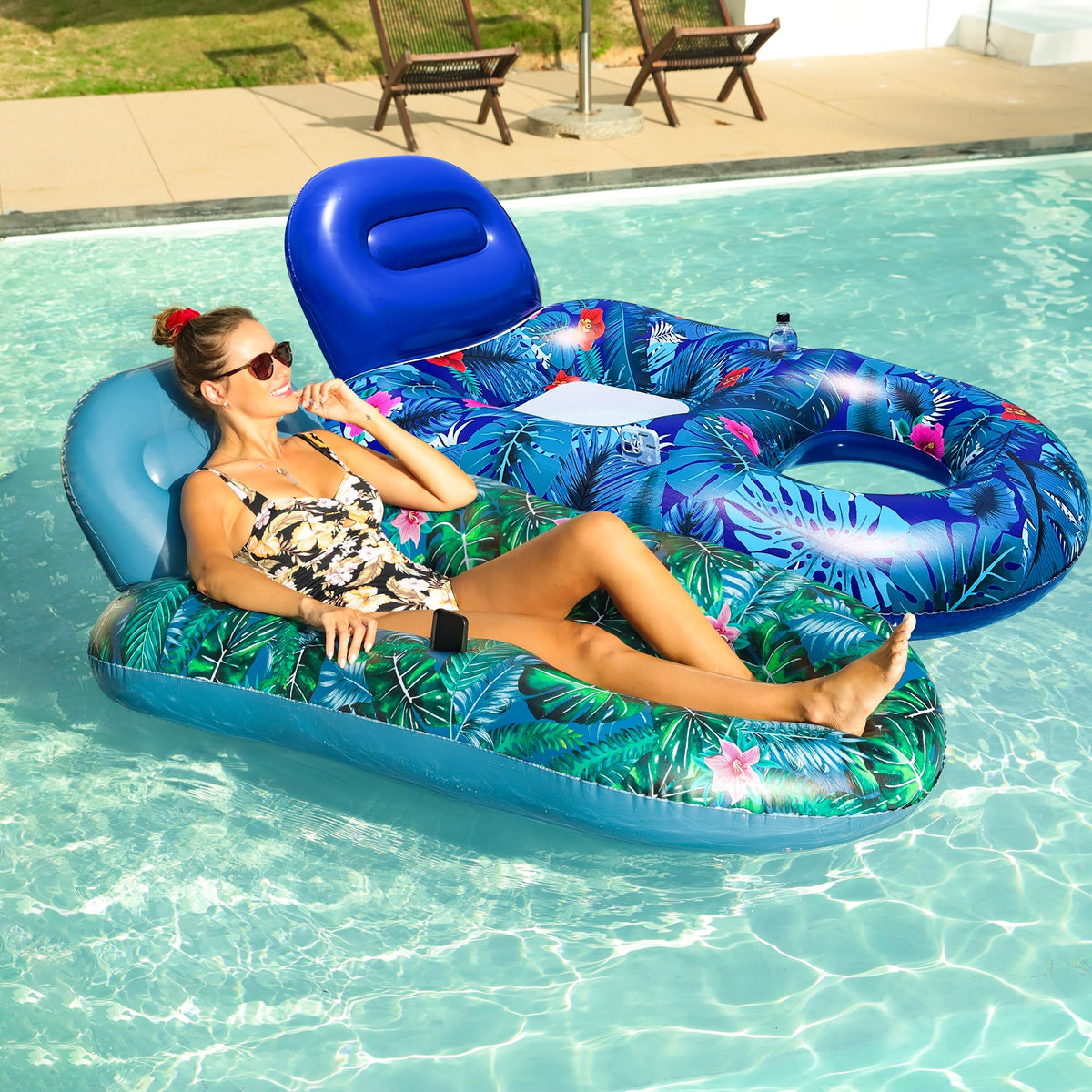 Inflatable Pool Float Chair with Cup Phone Holder J69465