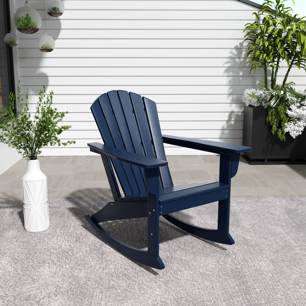 Navy Blue Poly Plastic Adirondack Rocking Chair V358583