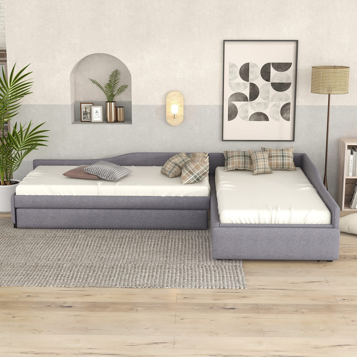 L Shaped Twin Daybed with Trundle and Storage Drawers X421